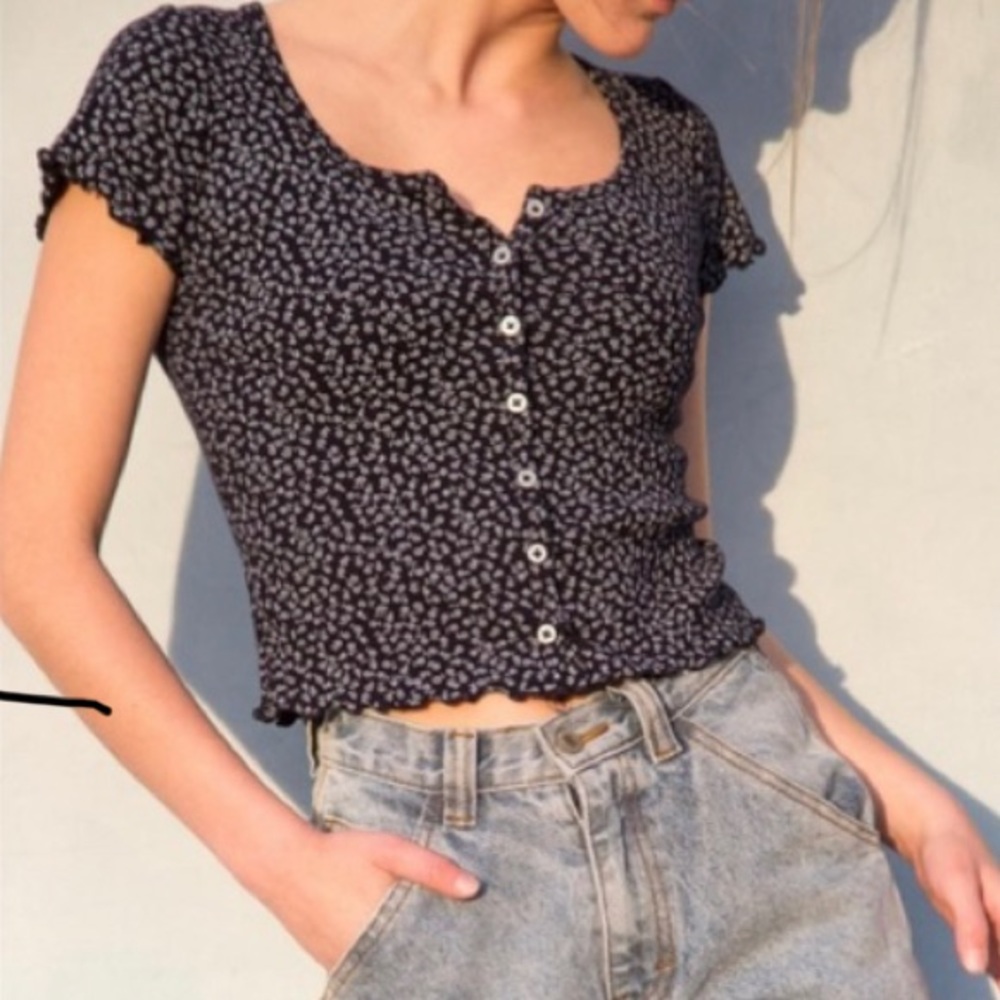 Brandy Melville Navy Floral Zelly Top